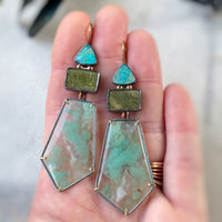 Aquaprase, Green Drusy Quartz, and Amazonite Earrings